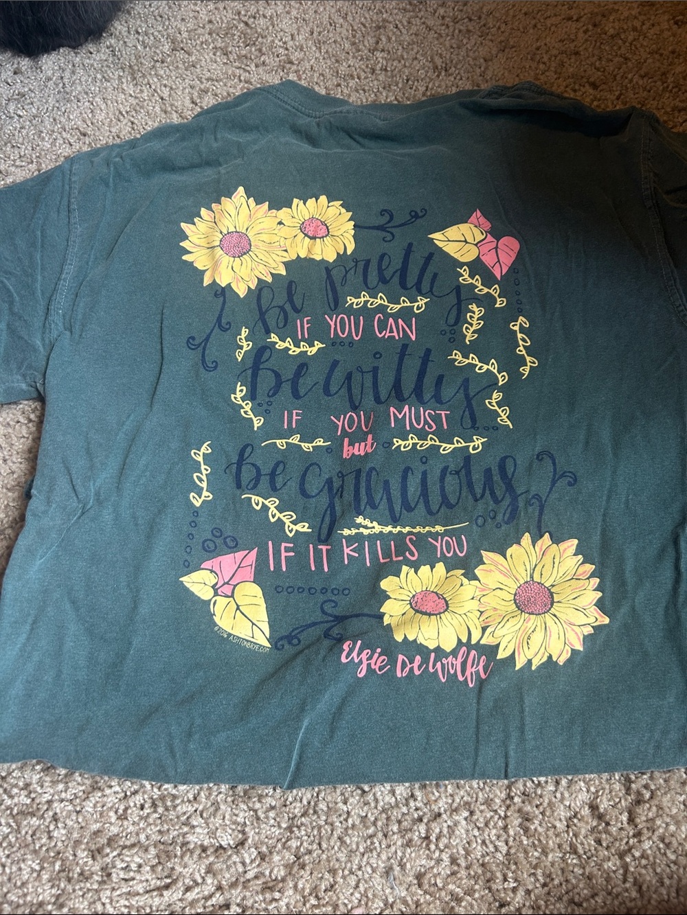 Comfort Colors Dark Teal Short Sleeve Tee with Yellow Sunflower Graphic